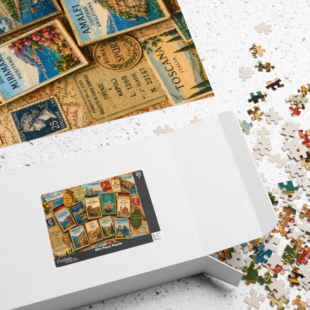 Italy Matchbook Puzzle | Italian Travel Memorabilia Jigsaw | Mediterranean Landmark European Vacation Nostalgia Puzzle The Puzzle Chest