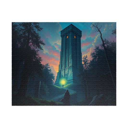 The Seeker Jigsaw Puzzle for Adults - Mystical Tower in Twilight Forest, Gothic Puzzle, Gothic Art Print, Dark Fantasy Gift for Puzzle Lover 520 pcs (Horizontal) Puzzle The Puzzle Chest