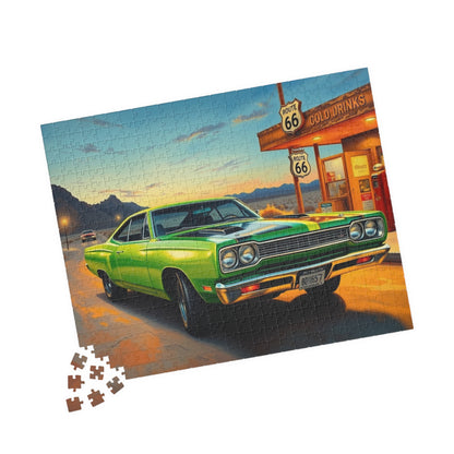 Vintage Route 66 Car Jigsaw Puzzle, Lime Green 1969 Plymouth Road Runner Nostalgic Gift for Car Lovers, Family Fun, Automobile Enthusiasts Puzzle The Puzzle Chest