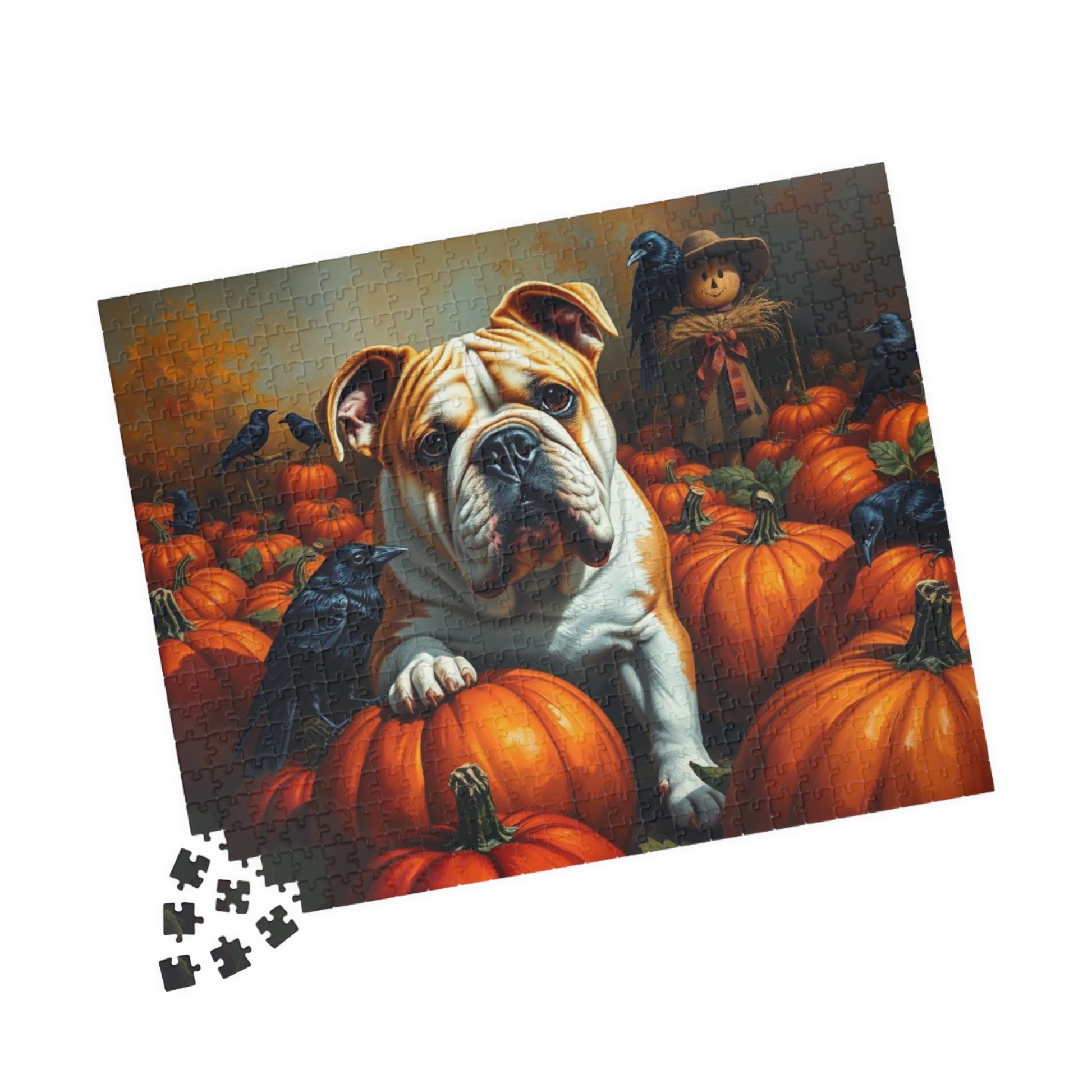 Autumn Pumpkin Dog Puzzle, Fall Bulldog Jigsaw Game for Dog Lover Gift, Family Game Night, Halloween Fun, Thanksgiving Activity Brain Teaser Puzzle The Puzzle Chest