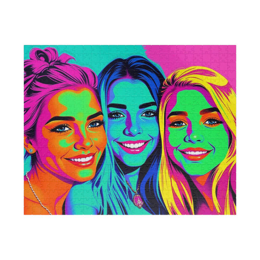 Three Friends Colorful Portrait Puzzle - 110, 252, 520, 1014-piece, Family Activity or Solo Fun, Gift for Friends, Art Lovers 520 pcs (Horizontal) Puzzle The Puzzle Chest