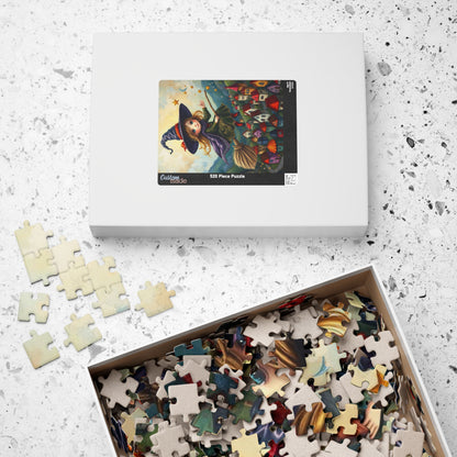 Friendly Flying Folklore - Whimsical Halloween Witch Jigsaw Puzzle, Folk Art Gift for Adult Puzzle Lover Family Game Night Indoor Activity