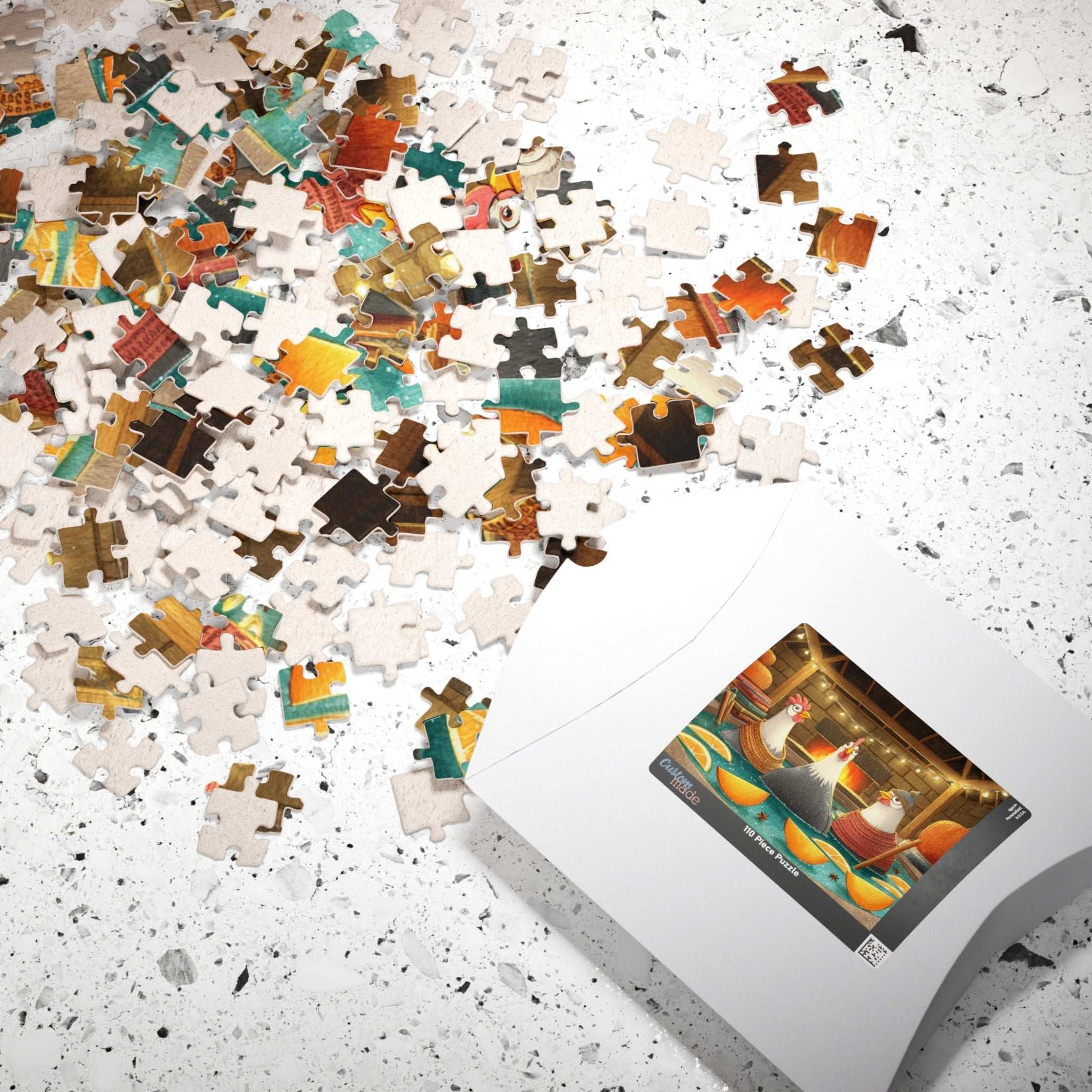 Pumpkin Spice Chicken Puzzle – Cozy Autumn Chickens in Spa Bath with Pumpkins & Cinnamon, Whimsical Fairy-Tale Jigsaw Puzzle The Puzzle Chest