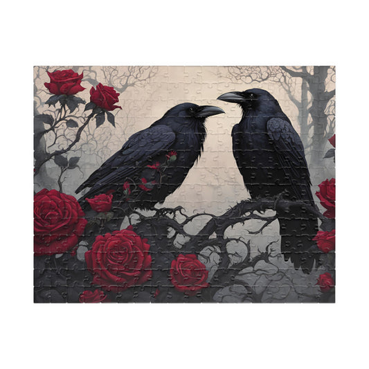 Gothic Raven and Crimson Roses Puzzle, Hauntingly Beautiful Dark Fantasy Art Jigsaw Game, Mind Challenge, Artistic Hobby, Puzzle Lover Gift 252 pcs (Horizontal) The Puzzle Chest