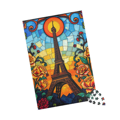 Eiffel Tower Sunset Jigsaw Puzzle, Floral Stained Glass Style, Famous Landmark, Parisian Landscape Art, Relaxing Adult Hobby, Giftable Game Puzzle The Puzzle Chest