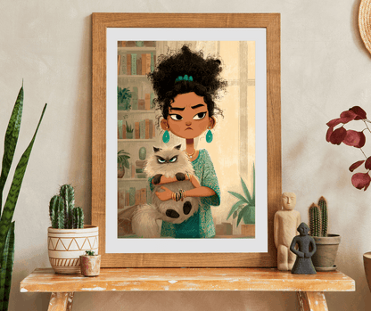 Funny Cat Cartoon Puzzle for Adults - Woman Holding Grumpy Kitten, Watercolor Illustration Puzzle The Puzzle Chest