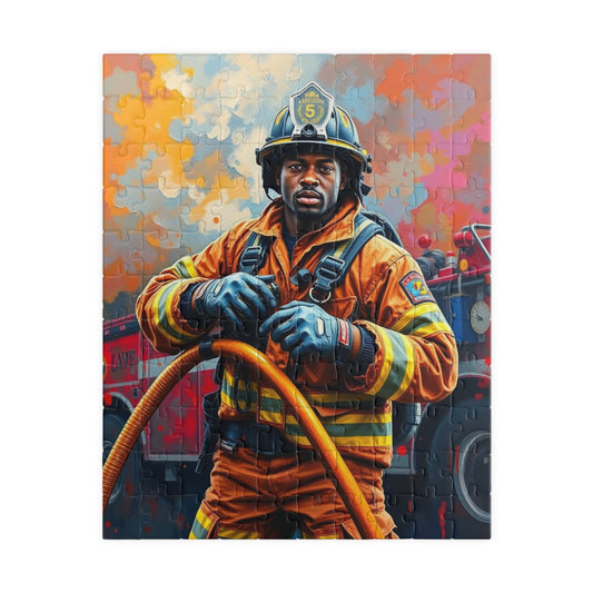 Afrocentric Firefighter Puzzle, African American Man Inspirational Black Art Jigsaw Game, Puzzle Lover Holiday Gift, Family Bonding Activity
