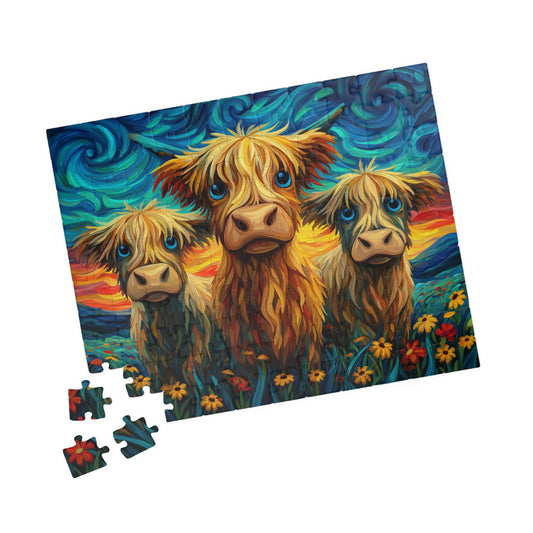 Colorful Highland Cows Puzzle | 110-520 Piece Jigsaw 110 pcs (Horizontal) Puzzle The Puzzle Chest