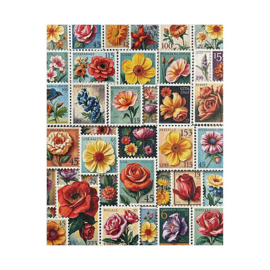 Nostalgic Postage Stamp Jigsaw Puzzle, Colorful Flower Postal Art Collage, Beautiful Vintage Design, Ideal Gift for Puzzle and Art Lover 520 pcs (Vertical) Puzzle The Puzzle Chest