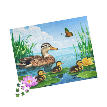 Mother Duck and Ducklings Puzzle | Scenic Pond Animal Jigsaw Game 520 pcs (Horizontal) Puzzle The Puzzle Chest