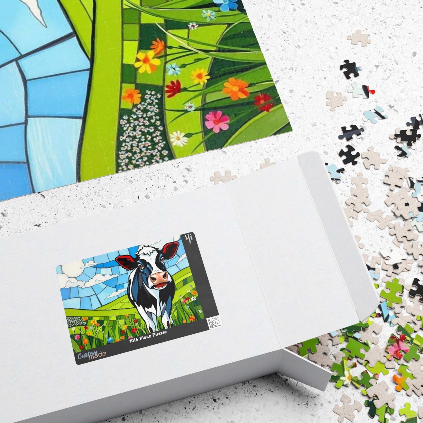 Pasture Bloom Cow Puzzle - Fun Farm Themed Jigsaw, 110-1014 Piece Engaging Family Activity, Mindful Brain Teaser, Unique Animal Lover Gift