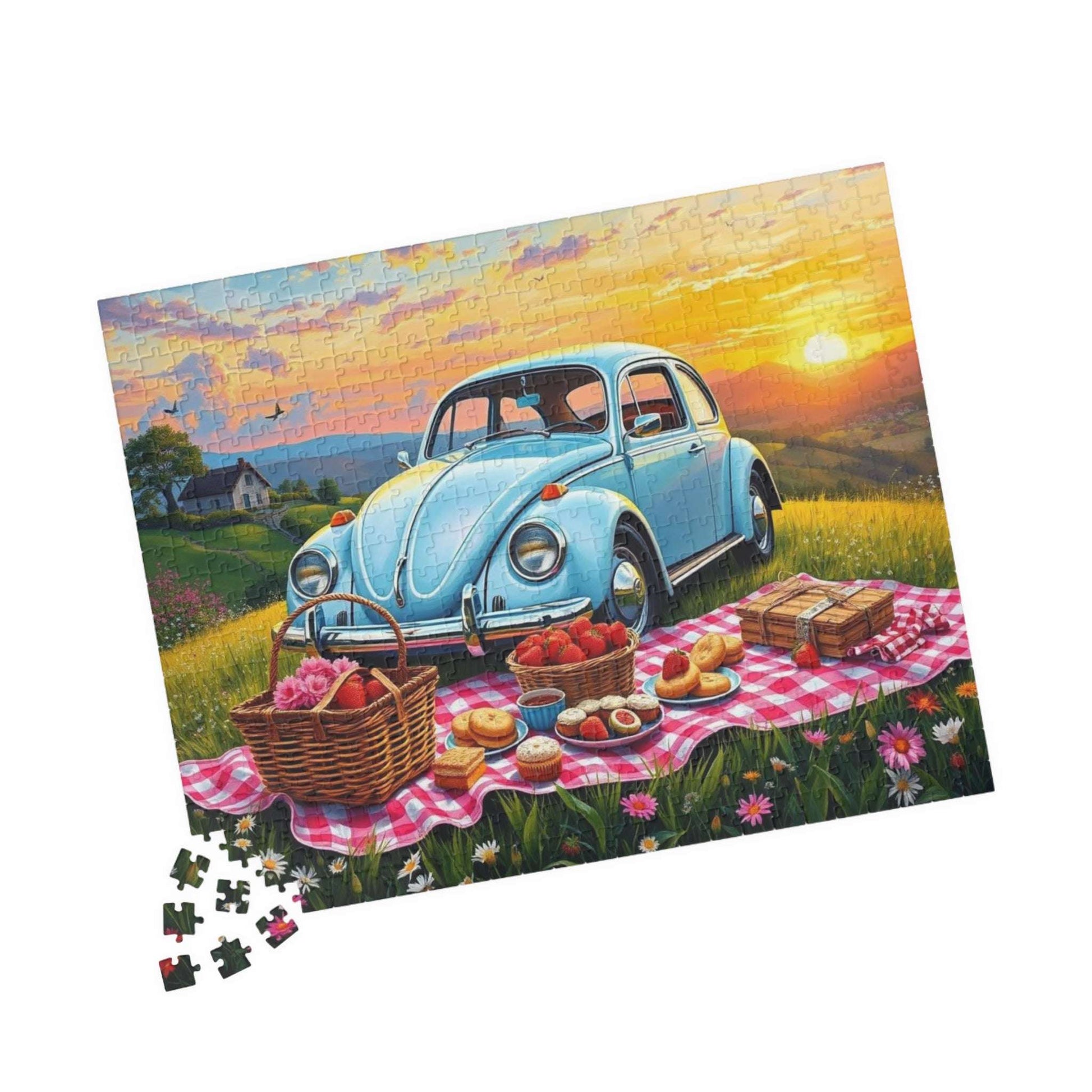 Vintage Picnic Puzzle, 110, 252, 520, 1014-piece Retro Auto Jigsaw Game for Nature Lover Gift, Family Fun, Solo Indoor Activity