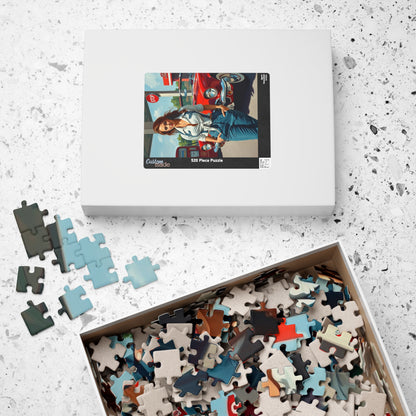 Puzzle, Vintage Mechanic Woman and Red Convertible, Jigsaw Game for Adults, Classic Car Puzzle, Retro Gas Station Image, Brain Teaser Gift Puzzle The Puzzle Chest
