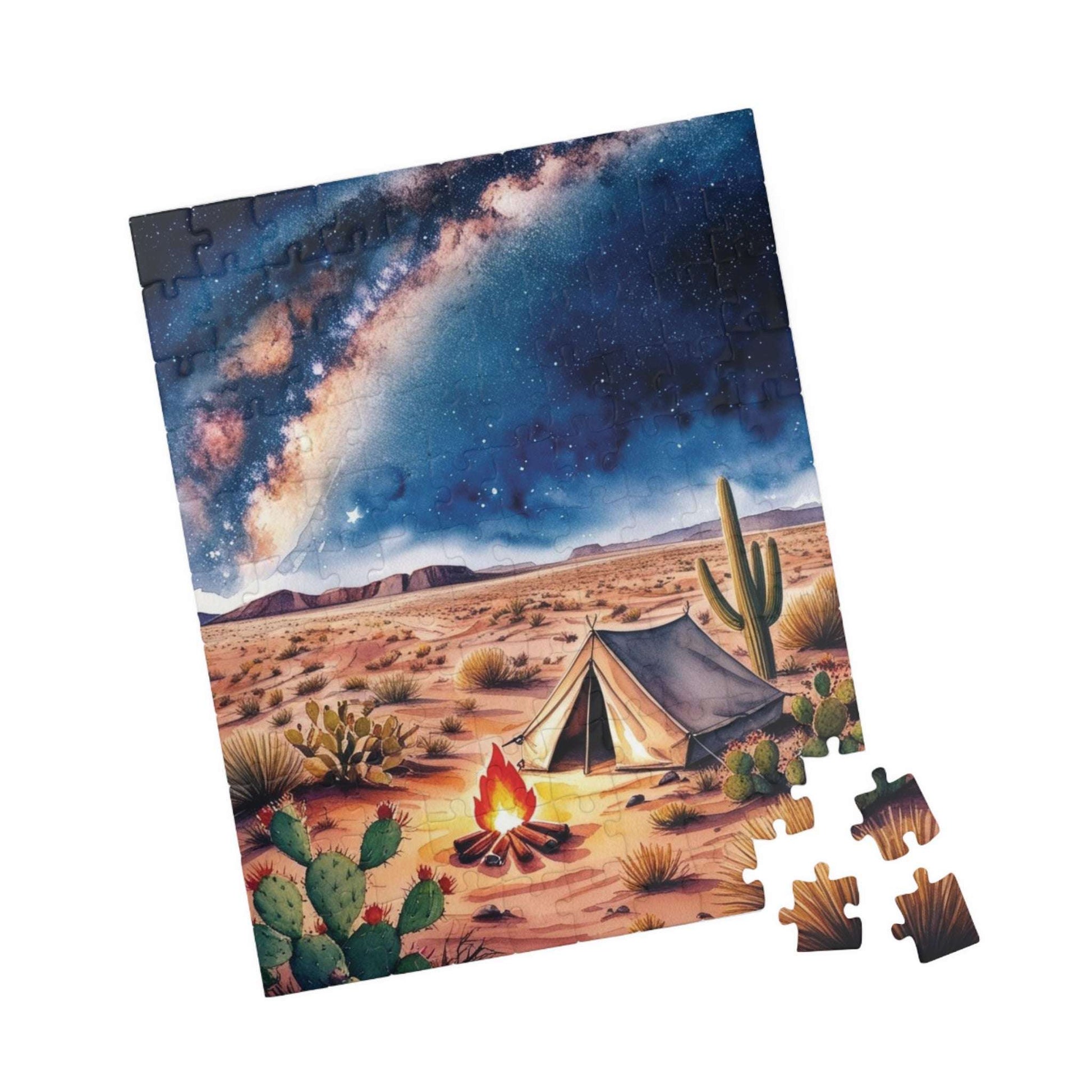 Vast Desert Landscape Jigsaw Puzzle, Milky Way Campfire, and Tent Under the Stars, Peaceful Desert Night Scene Game for Adult Puzzle Lover Puzzle The Puzzle Chest