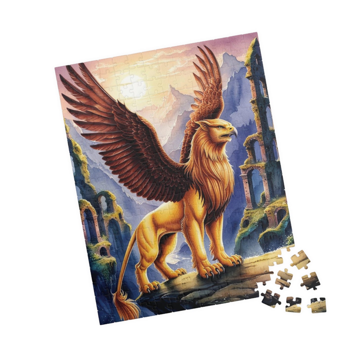 Puzzle, Mythical Griffin Perched on Cliff, Fantasy Jigsaw Game, Ancient Ruins, 520 Piece, Fun Family Activity, Relaxing Hobby, Unique Gift