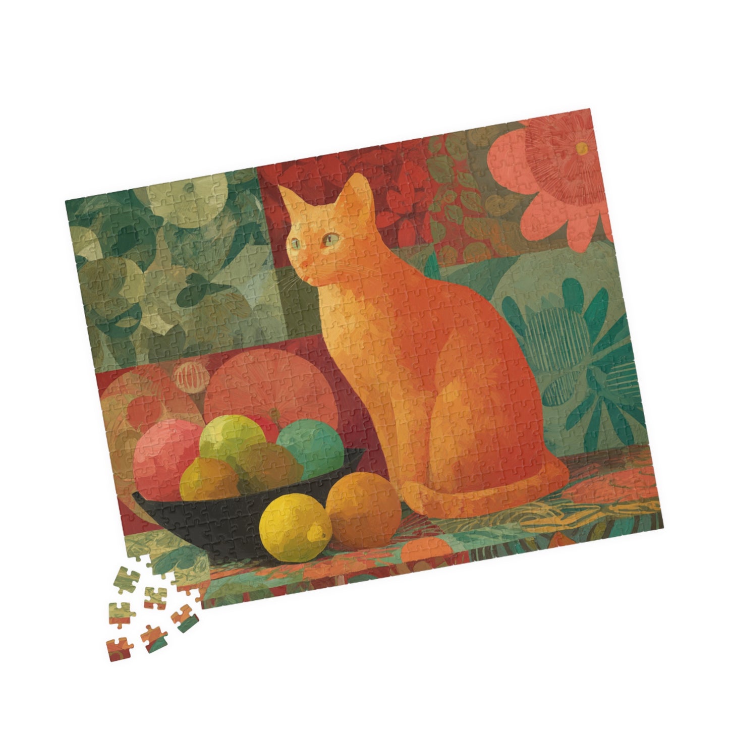 The Cat and the Fruit Bowl – Still Life Art Jigsaw Puzzle, Animal Theme Fauvist Cat Puzzle, Matisse-Inspired 520 pcs (Horizontal) Puzzle The Puzzle Chest