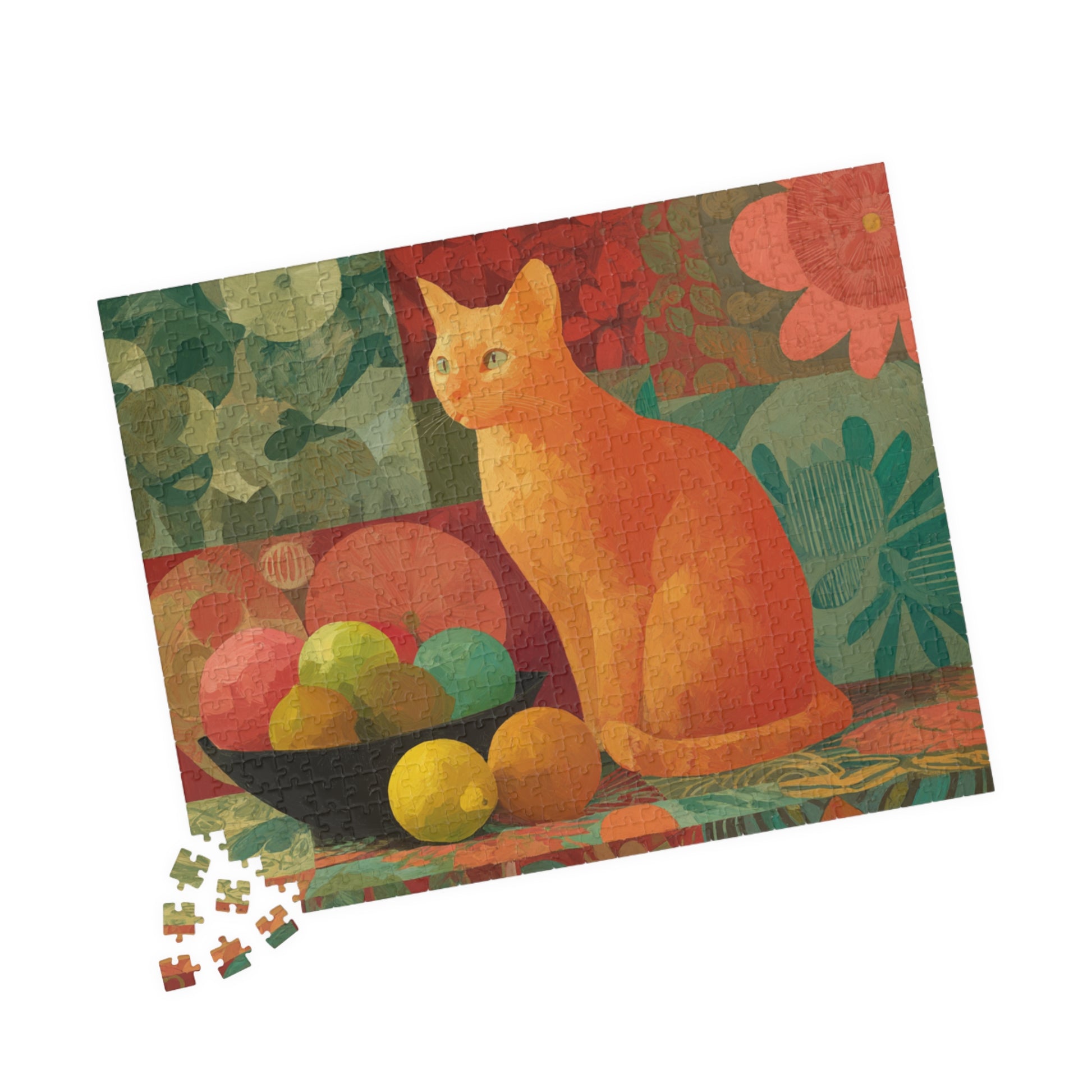 The Cat and the Fruit Bowl – Still Life Art Jigsaw Puzzle, Animal Theme Fauvist Cat Puzzle, Matisse-Inspired 520 pcs (Horizontal) Puzzle The Puzzle Chest