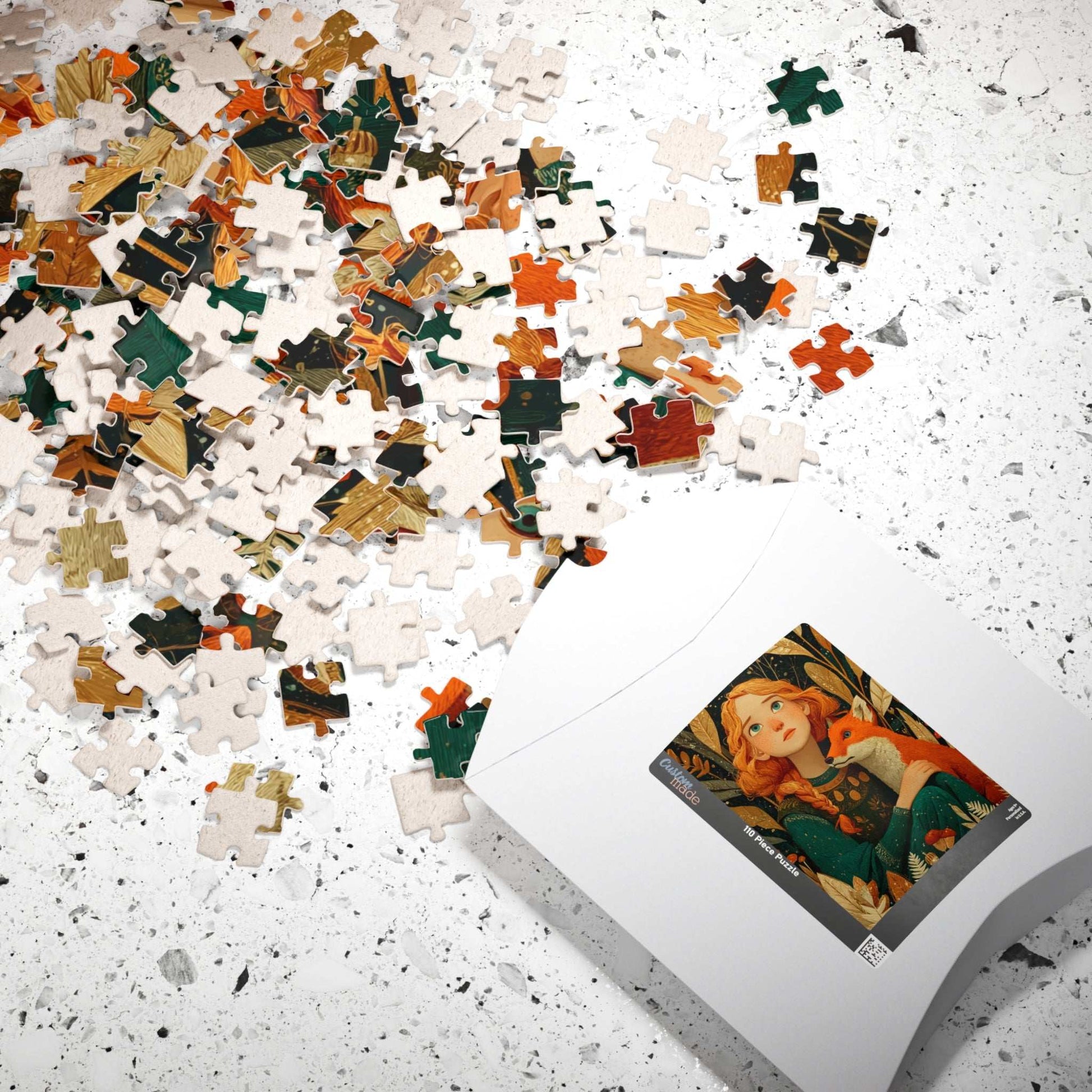Autumn Forest Glade Jigsaw Puzzle - Auburn-Haired Girl and Playful Fox, Whimsical Art Game for Family or Solo Fun, Gifts, Brain Teaser Puzzle The Puzzle Chest