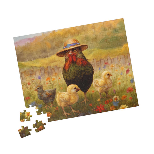 Chicken Stroll Jigsaw Puzzle - Chicks in Wildflower Field, Ideal for Family Fun Game, Indoor Activity, Holiday Birthday Gift, Bird Lovers Puzzle The Puzzle Chest