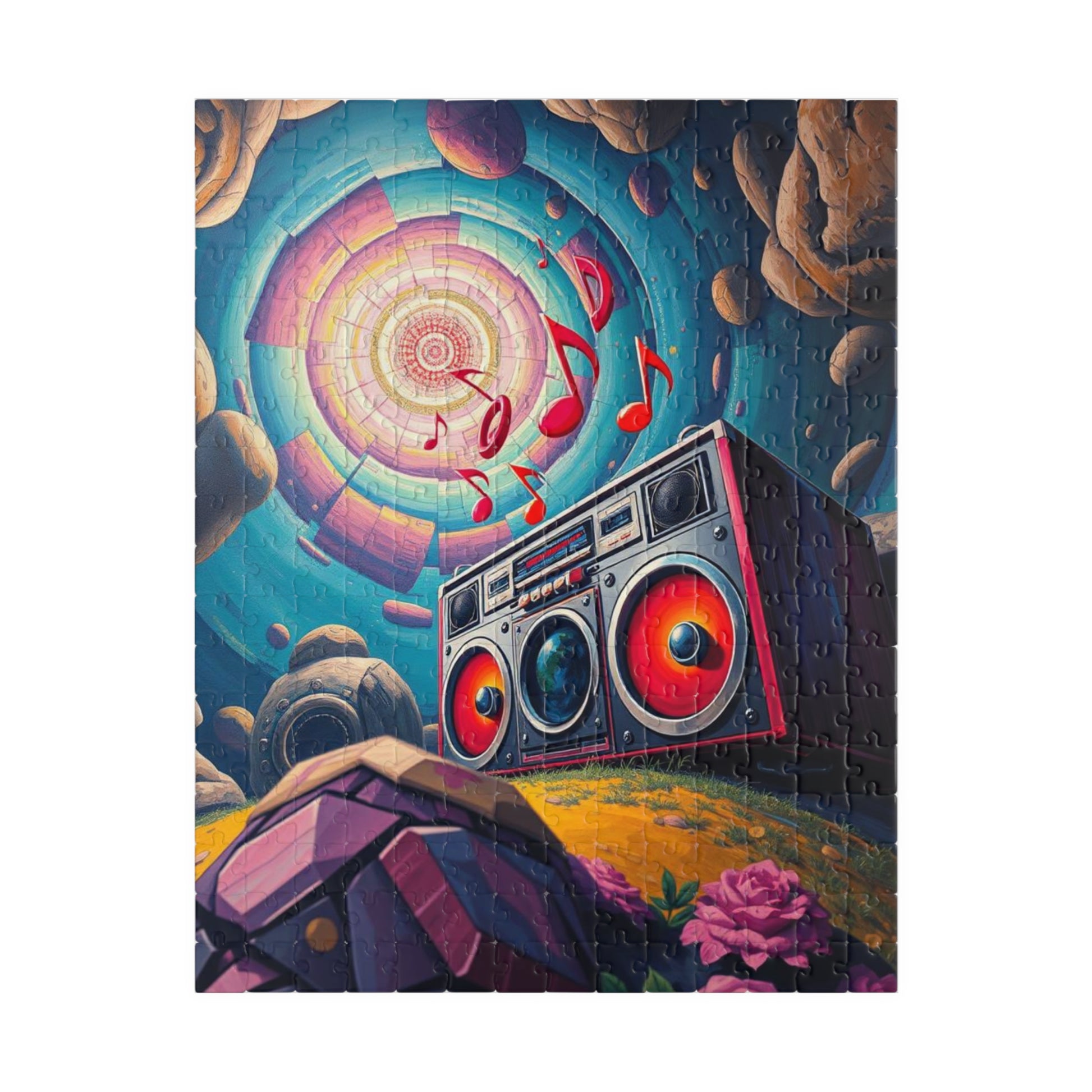 Retro Music Boombox Puzzle | 110, 252, 520, 1014-piece Pop Art Adult Jigsaw | Gift for Music Lovers, Game Night Brain Teaser 252 pcs (Vertical) Puzzle The Puzzle Chest