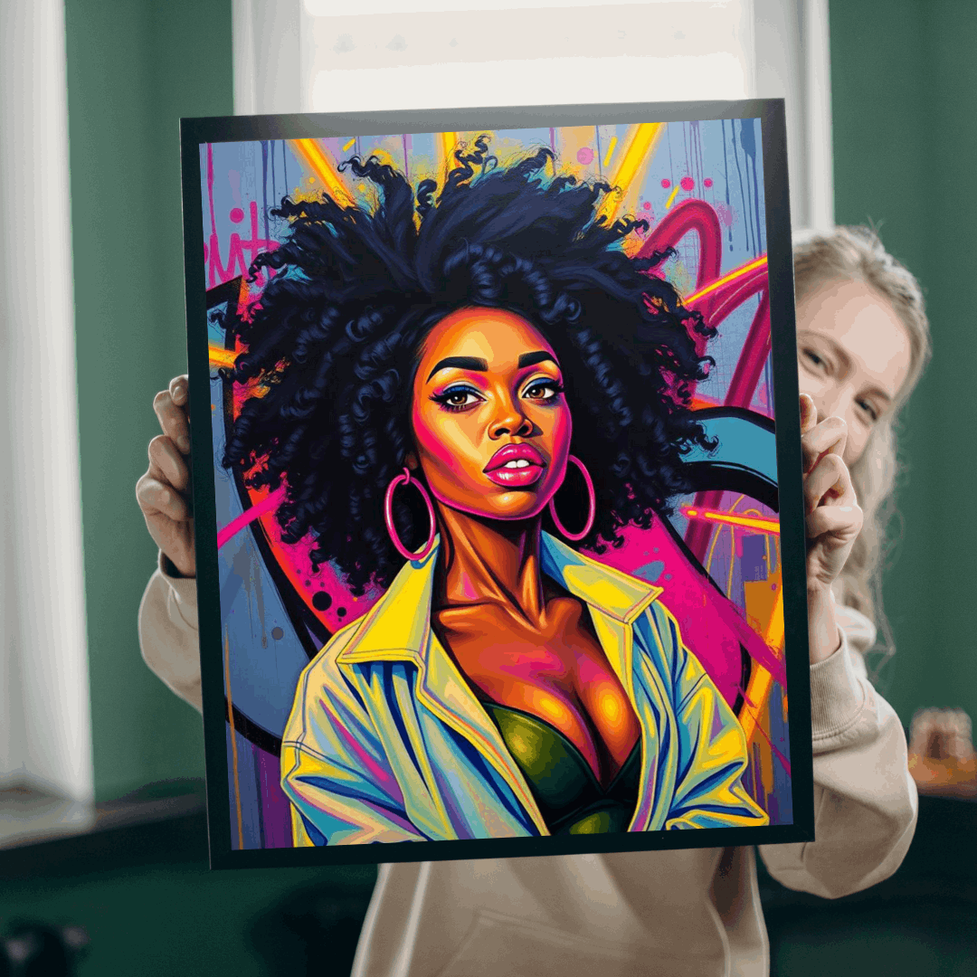 Black Woman Afro Puzzle - Abstract Pop Art Graffiti Background Jigsaw, Afrocentric, Black Art, 110, 252, 520, 1014-piece Puzzle The Puzzle Chest
