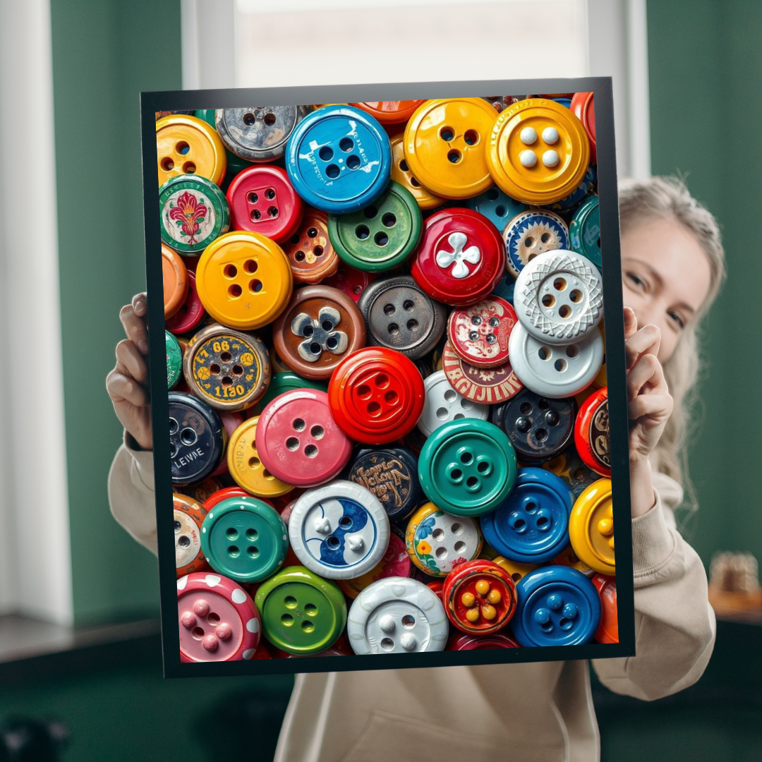 Button Collection Jigsaw Puzzle - Chaotic Collage Design, Fun Family Creative Activity, Puzzle Lover Gift for Friends, Vintage Vibe Brain Teaser Puzzle The Puzzle Chest