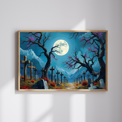 Moonlit Crosses Jigsaw Puzzle - Abandoned Cemetery, Gothic Art Print, Gothic Landscape, Spooky Graveyard Puzzle Lover Dark Fantasy Gift Idea Puzzle The Puzzle Chest