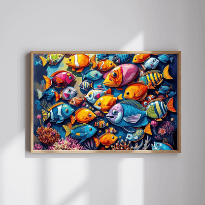 Aquatic Kaleidoscope Jigsaw Puzzle, Ocean Fish Puzzle Collage Gift for Animal Lover, Aquatic Art Sea Life Game Ideal for Fun Indoor Activity Puzzle The Puzzle Chest