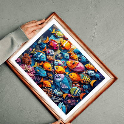 Aquatic Kaleidoscope Jigsaw Puzzle, Ocean Fish Puzzle Collage Gift for Animal Lover, Aquatic Art Sea Life Game Ideal for Fun Indoor Activity Puzzle The Puzzle Chest