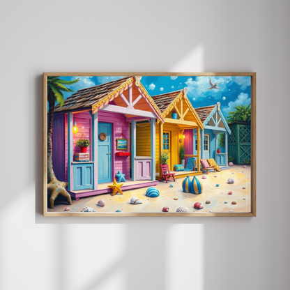 Beach Puzzle with Pastel Huts, Coastal Jigsaw Puzzle for Adult, 110-1014 Pieces Seaside Puzzle Fun Family Game, Friend Gift for Puzzle Lover Puzzle The Puzzle Chest