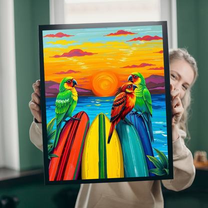Colorful Surfing Parrots Puzzle, Vibrant Tropical Art Puzzle, Fun Family Activity, Best Gift for Nature Enthusiast, Bird Lover, Birdwatcher Puzzle The Puzzle Chest