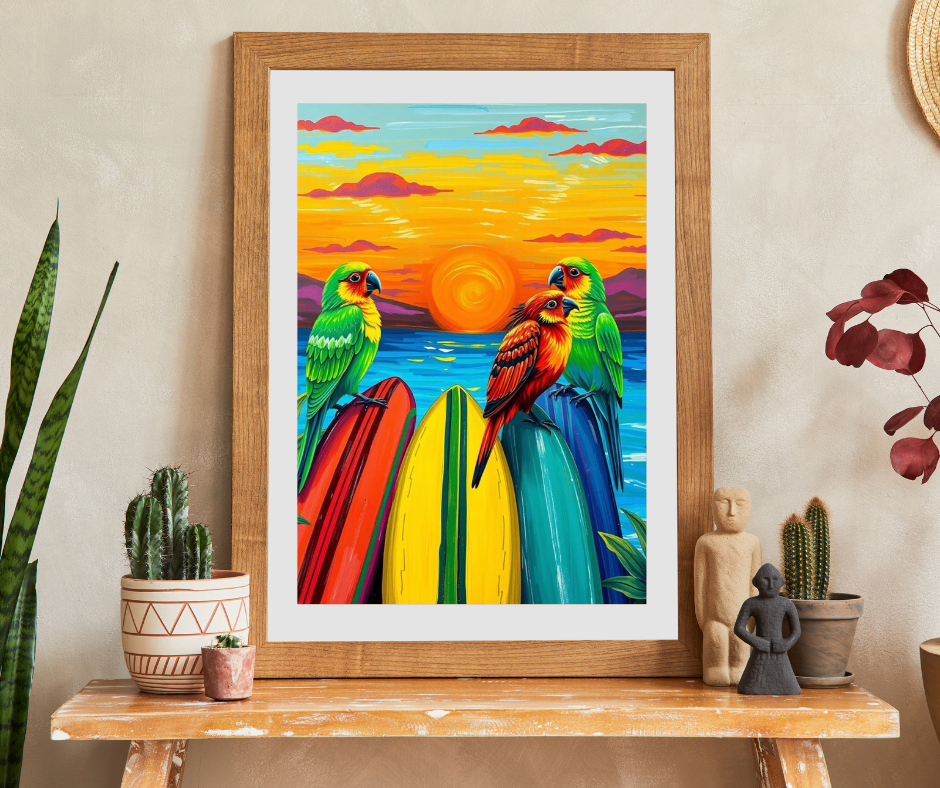 Colorful Surfing Parrots Puzzle, Vibrant Tropical Art Puzzle, Fun Family Activity, Best Gift for Nature Enthusiast, Bird Lover, Birdwatcher Puzzle The Puzzle Chest