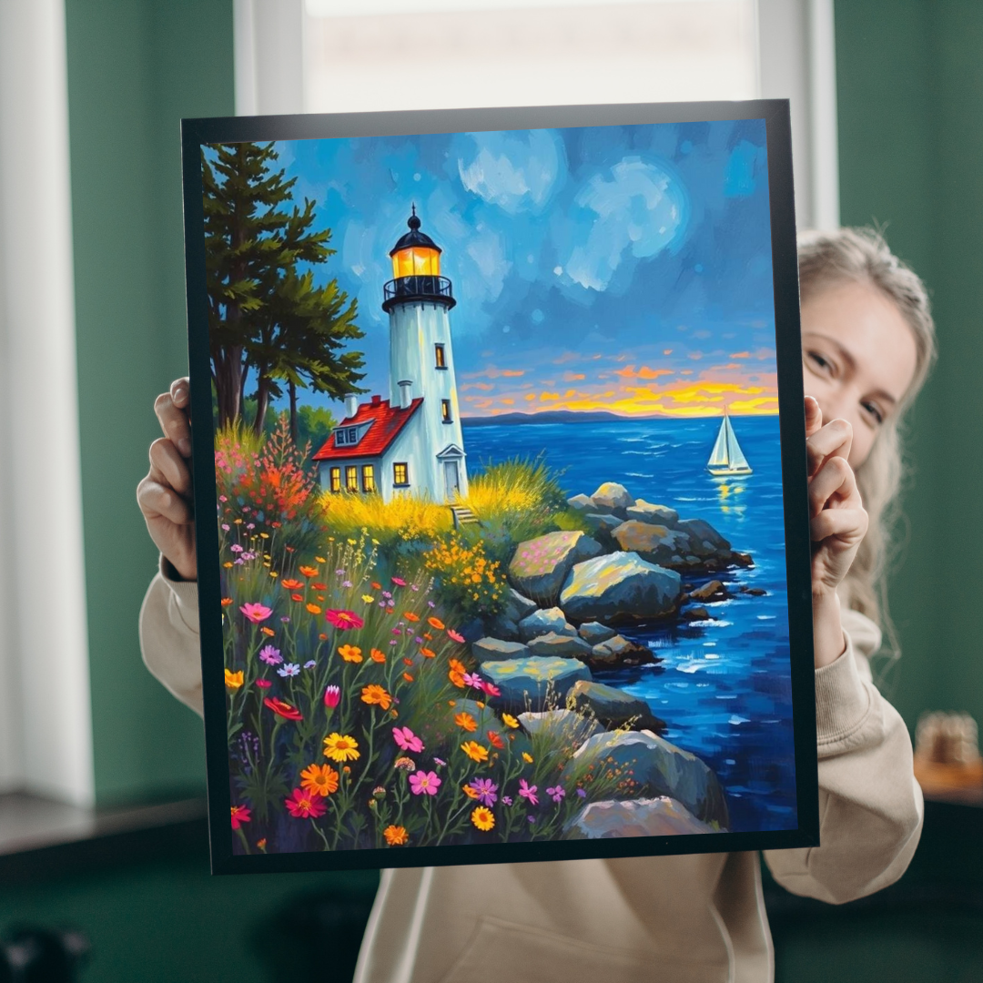 Seabreeze Beacon Jigsaw Puzzle - Coastal Lighthouse, Wildflowers and Sailboats, Family Activity Brain Teaser, Gift for Puzzle Lovers Puzzle The Puzzle Chest