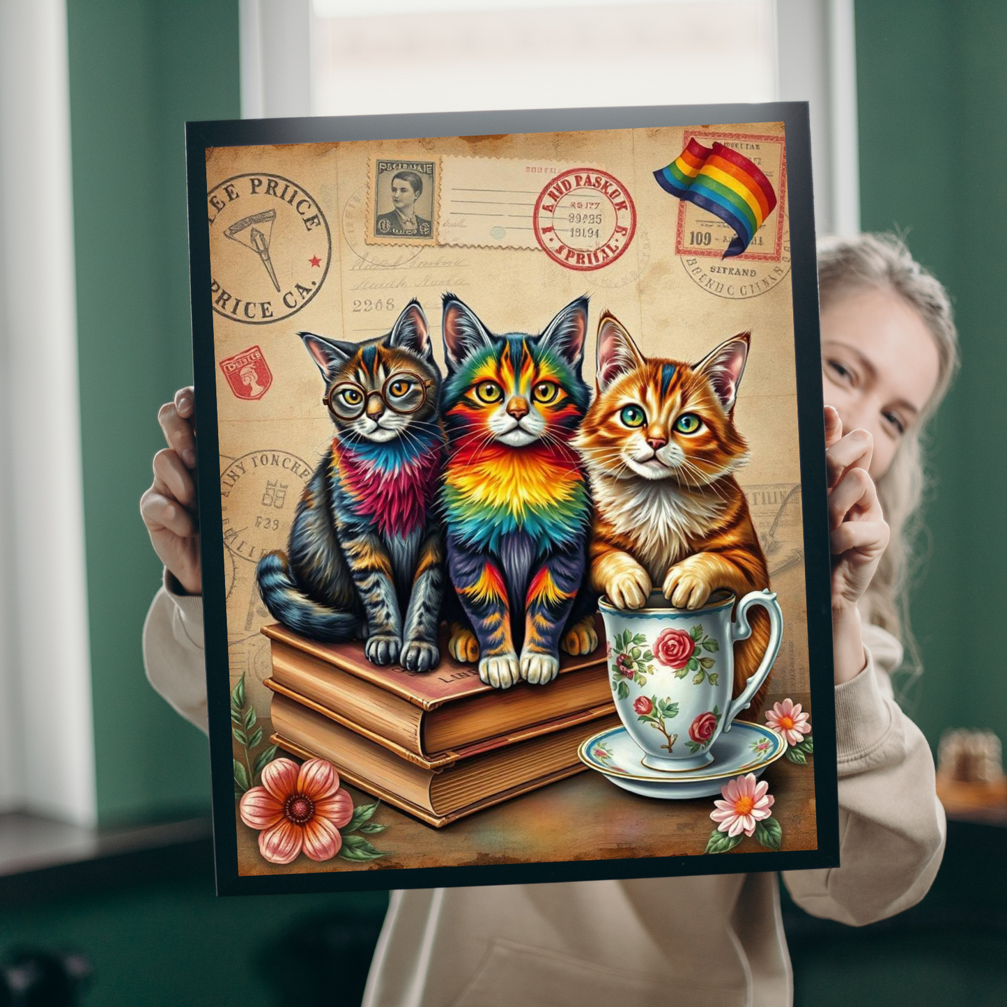 Postcards and Paws Jigsaw Puzzle, Pride Rainbow Cats Vintage Puzzle Art for Fun Family Activity, Cat Lover Gift, Cozy Night In, Brain Teaser Puzzle The Puzzle Chest