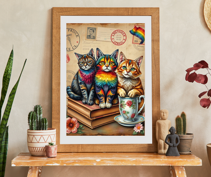 Postcards and Paws Jigsaw Puzzle, Pride Rainbow Cats Vintage Puzzle Art for Fun Family Activity, Cat Lover Gift, Cozy Night In, Brain Teaser Puzzle The Puzzle Chest