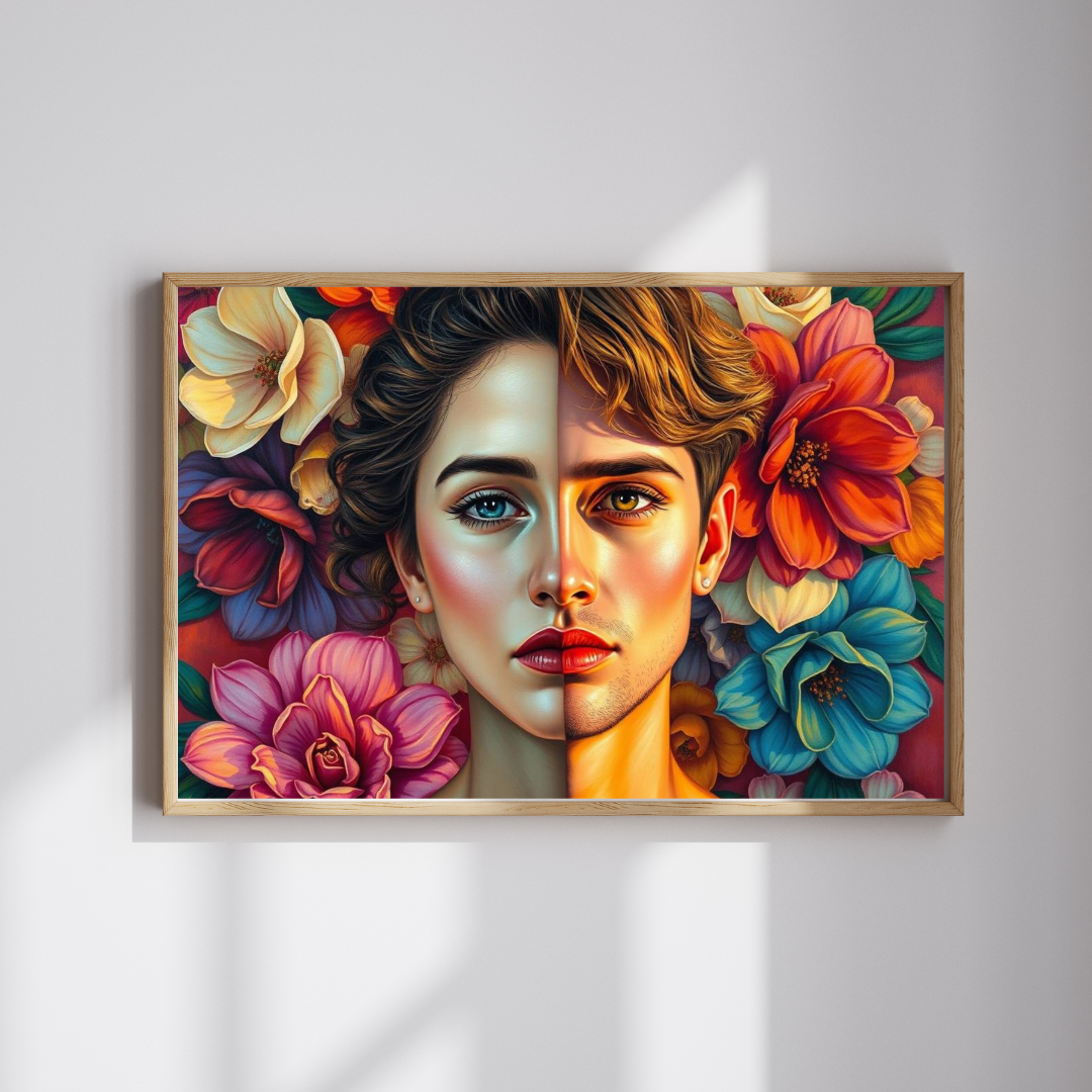 LGBTQ+ Surrealist Self-Portrait Jigsaw Puzzle, Androgynous Subject (Femme/Masc Halves), Gift for Art Lover, Game Night, Pride Month Puzzle The Puzzle Chest