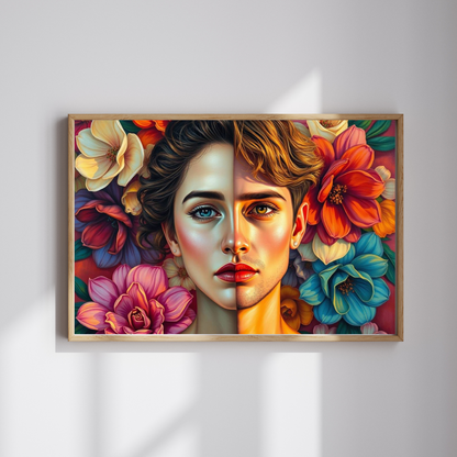 LGBTQ+ Surrealist Self-Portrait Jigsaw Puzzle, Androgynous Subject (Femme/Masc Halves), Gift for Art Lover, Game Night, Pride Month Puzzle The Puzzle Chest