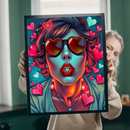 Hearts and Kisses Jigsaw Puzzle, Woman Blowing a Kiss, Comic Pop Art Nostalgic Game for Fun Gathering, Gift for Puzzle Lover, Family Night
