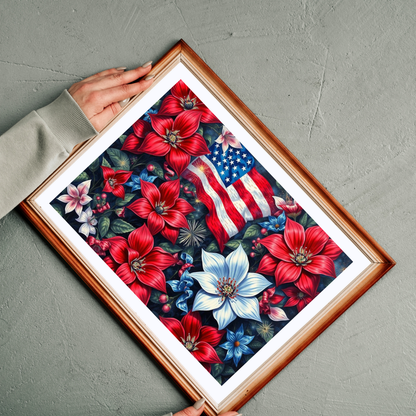 Garden of Liberty Jigsaw Puzzle, American Flag Patriotic Floral Game 110, 252, 520, 1014-piece, Family Game Night, Independence Gift for Him