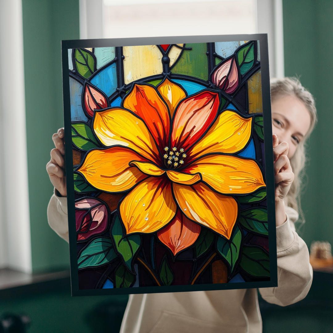 Petals of Light Stained Glass Style Floral Puzzle, 110-520 Piece Jigsaw, Home Décor, Brain Teaser, Gift for Puzzle Lovers, Family Activity