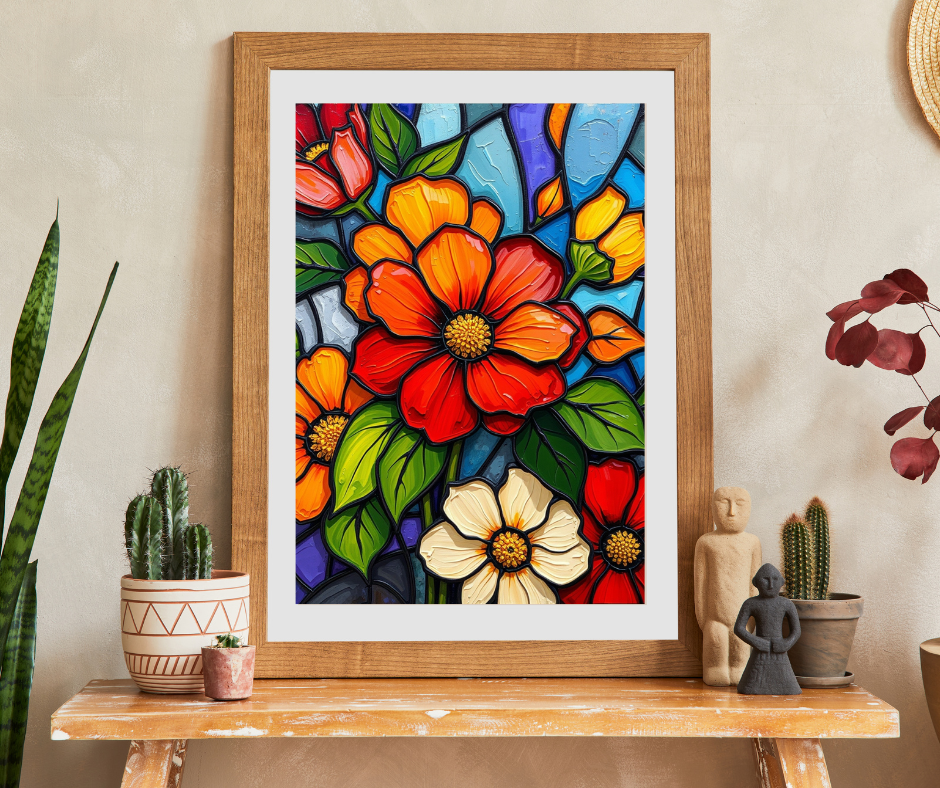 Petal Prism Floral Jigsaw Puzzle Stained Glass Style Flower Design, Gift for Puzzle Lover, Mindfulness Activity, Game Nights, Brain Teaser