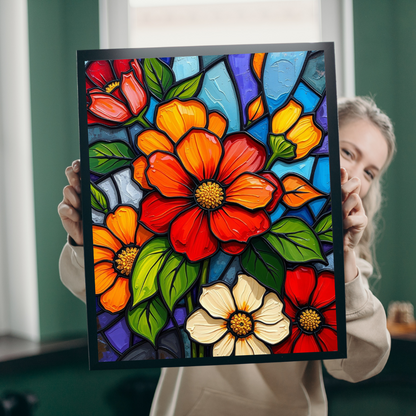 Petal Prism Floral Jigsaw Puzzle Stained Glass Style Flower Design, Gift for Puzzle Lover, Mindfulness Activity, Game Nights, Brain Teaser