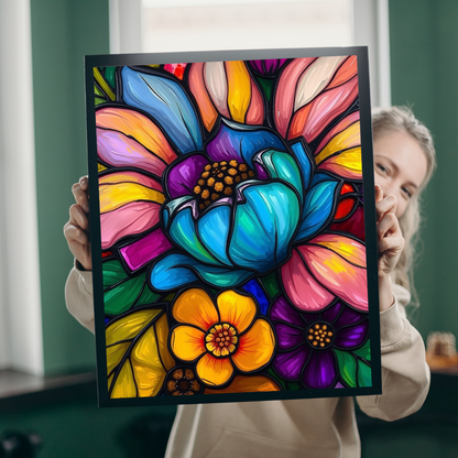 Floral Radiance Jigsaw Puzzle - Stained Glass Style 110-1014 piece, Art Therapy, Gift for Flower Lover, Family Game Night, Fun Home Activity