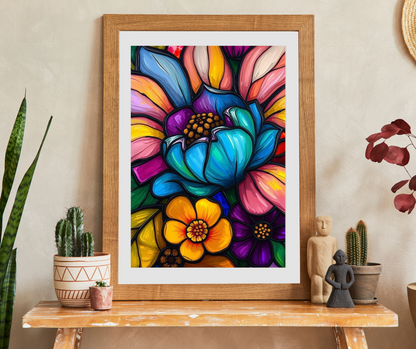 Floral Radiance Jigsaw Puzzle - Stained Glass Style 110-1014 piece, Art Therapy, Gift for Flower Lover, Family Game Night, Fun Home Activity