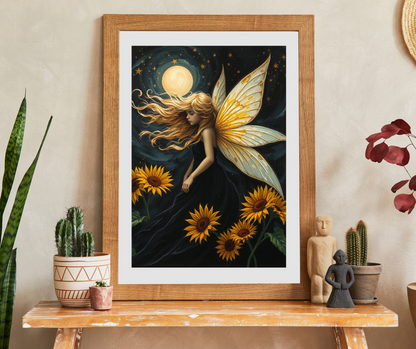 Moonlit Fairy in Sunflower Sky - Ethereal Fantasy Art Jigsaw Puzzle for Solo Fun, Unique Puzzle Lover Gift, Home Decor, Family Activity