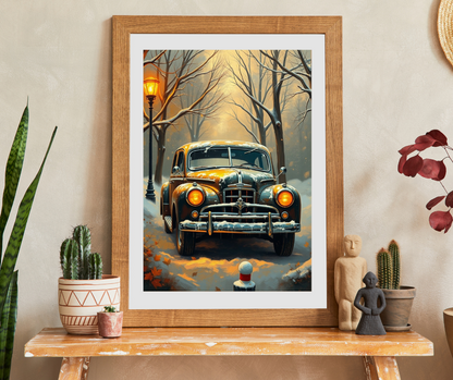 Vintage Car Jigsaw Puzzle Winter Scene, 110 252 520 1014-piece, Christmas Gift, Holiday Activity, Snowy Day Activity, Car Lover Gift, Retro Puzzle The Puzzle Chest