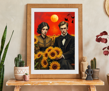 Vintage Sunflower Puzzle - Gothic Couple, Dark Fantasy Art Jigsaw Game, Creative Gift Idea for Friends, Family or Solo Fun, Brain Teaser Puzzle The Puzzle Chest