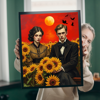 Vintage Sunflower Puzzle - Gothic Couple, Dark Fantasy Art Jigsaw Game, Creative Gift Idea for Friends, Family or Solo Fun, Brain Teaser Puzzle The Puzzle Chest