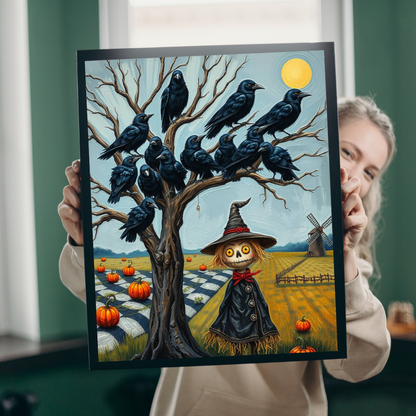 Feathered Frenzy Jigsaw Puzzle - Scarecrow and Crows, Halloween Fun Family or Solo Activity, Fall Holiday Birthday Gift for Puzzle Lover