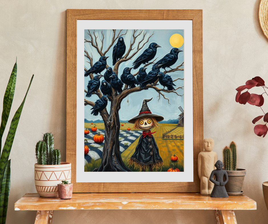Feathered Frenzy Jigsaw Puzzle - Scarecrow and Crows, Halloween Fun Family or Solo Activity, Fall Holiday Birthday Gift for Puzzle Lover